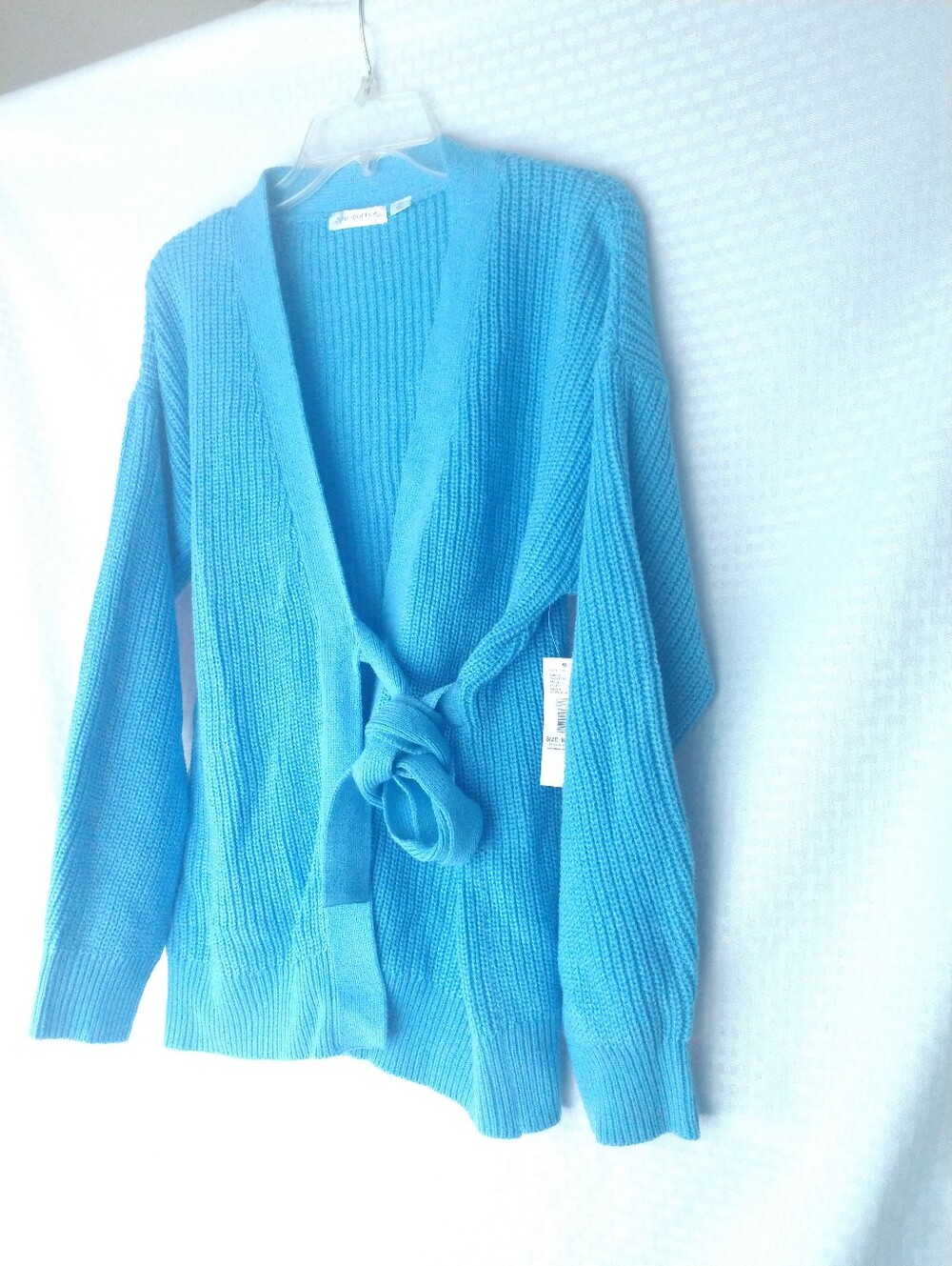 NEW Blue Cardigan Sweater Wrap Tie Front Long Sleeve V Neck Passports Medium